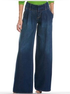 Alice + Olivia "Anders" Low-Rise Pleated Wide-Leg Jeans